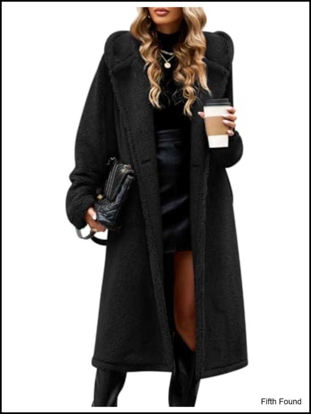 Fuzzy Fleece Hooded Long Cardigan Jacket Faux Fur Coat with Pockets